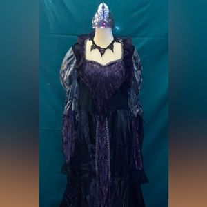 🎃 Halloween Costume Sexy “Wicked Queen” Long Black & Purple Dress Plus Size 3X
